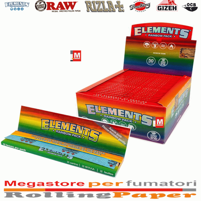 Cartine Elements Rainbow Lunghe King Size Slim 50 Libretti