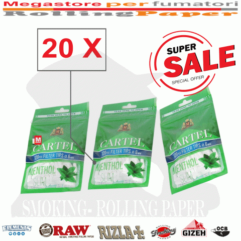 Filtri Cartel MENTHOL Slim 6mm In Busta 20 Bustine Da 120 da 2400 Filtrini