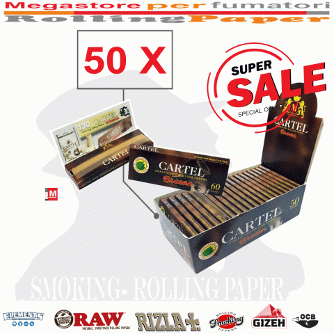 Cartine CARTEL BROWN UNBLEACHED - MARRONE Singole Rolling paper 50 Libretti