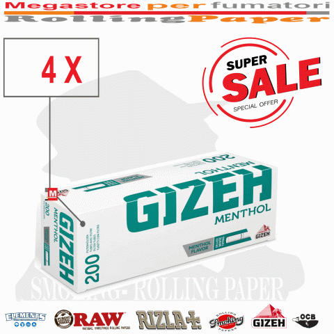 Tubetti Gizeh Mentolo con Menthol Tubi King Size Filter Τubes 200er